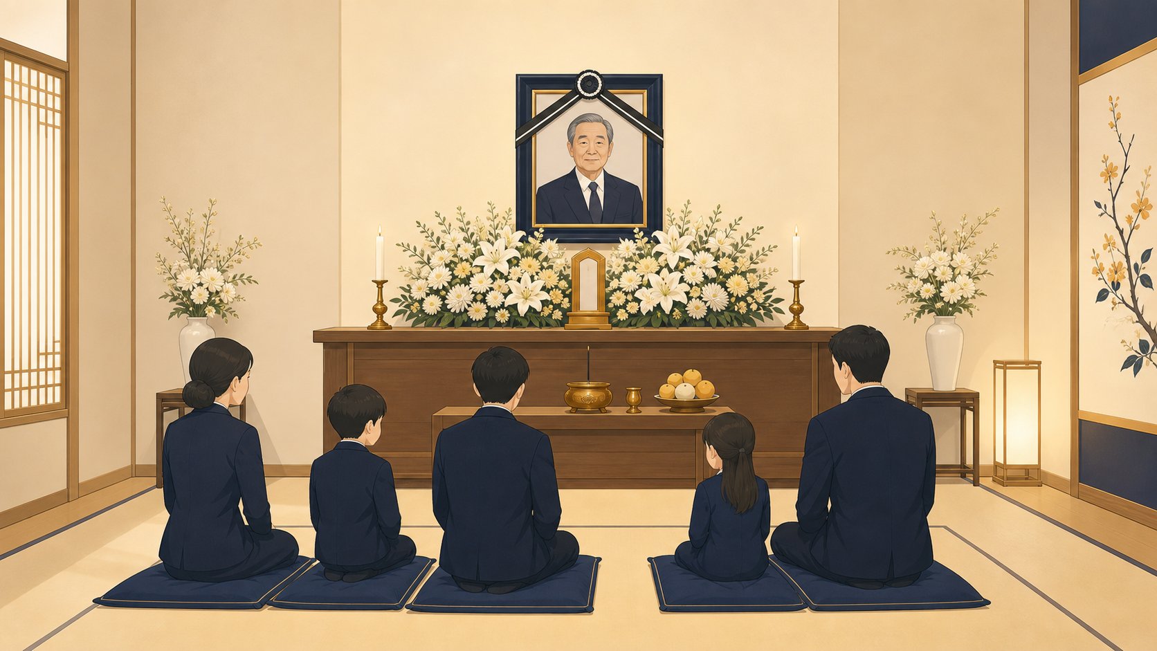 영정과 제단을 차려 준비를 마친 단정한 빈소