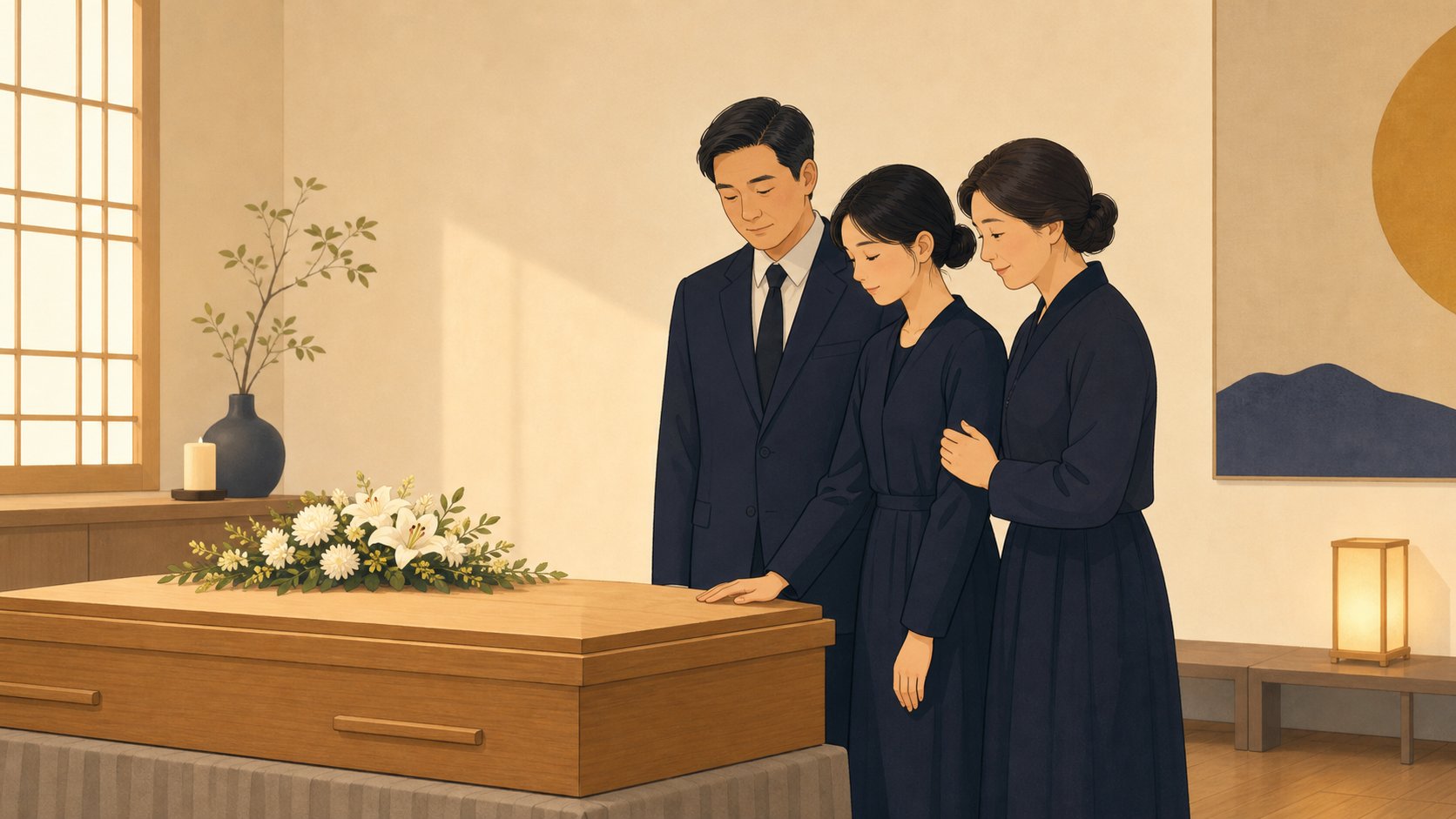 입관을 마치고 마지막 인사를 나누는 가족