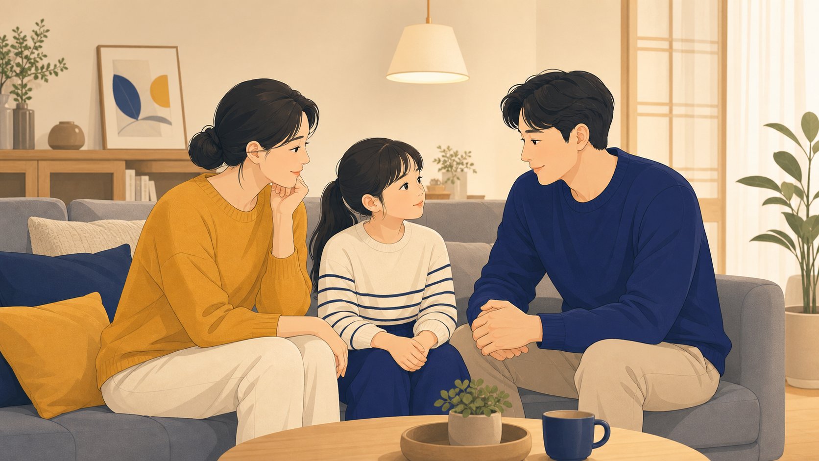거실에 둘러앉아 입관 참석 여부를 상의하는 가족
