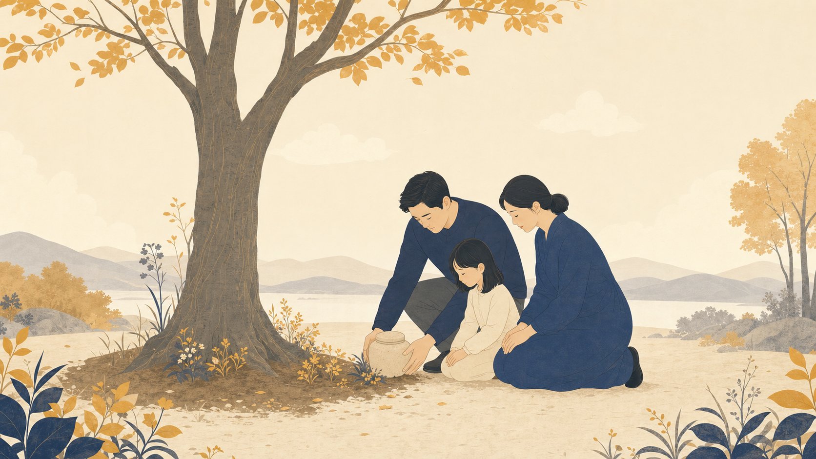 나무 아래 자연장지에 유골을 모시는 안장 절차