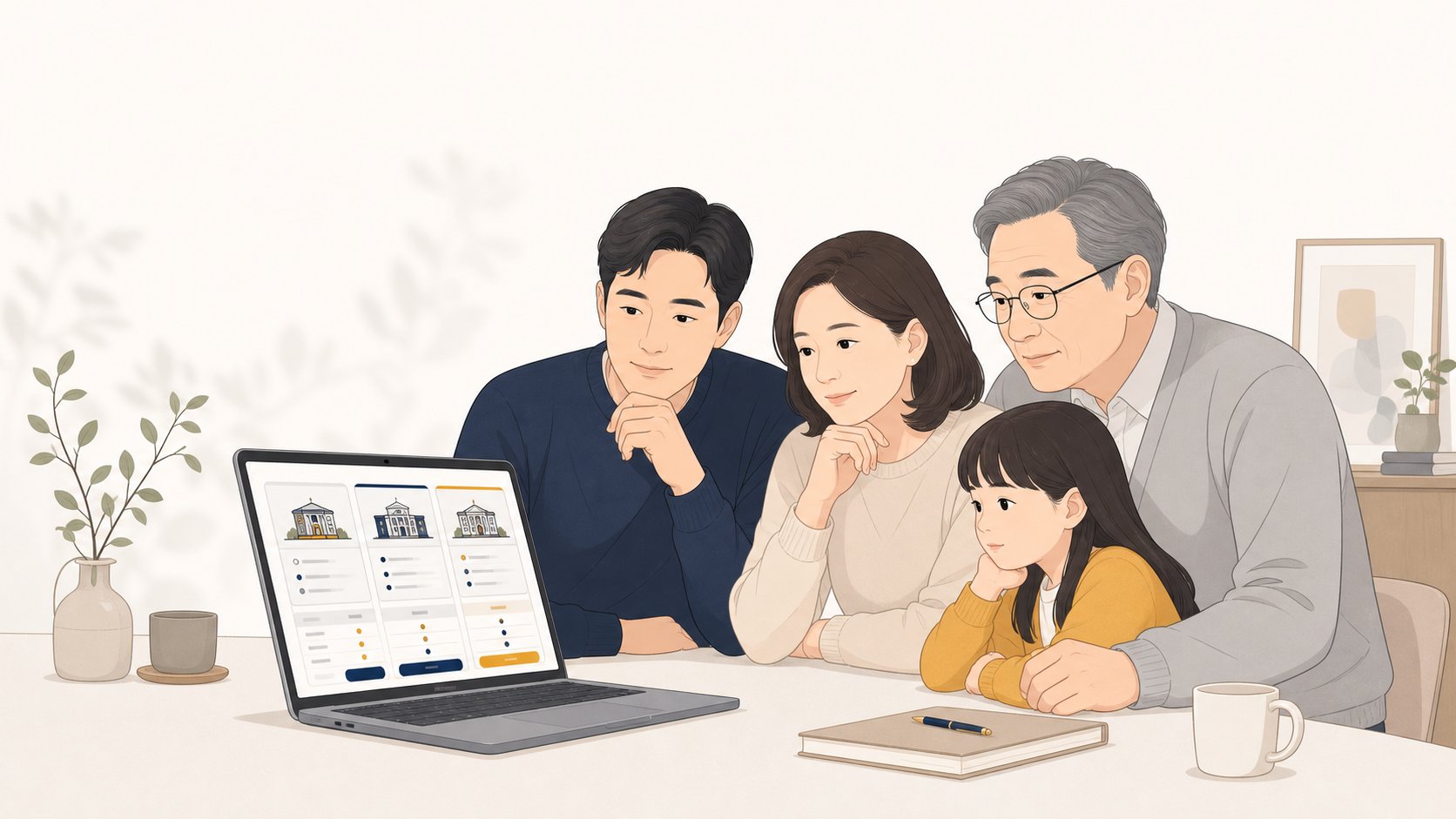 노트북으로 지역 장례식장 정보를 차분히 비교해보며 미리 살펴보는 가족