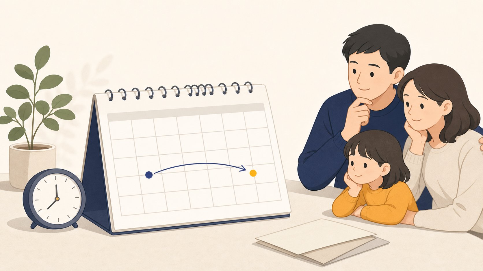 달력 위에 사망일과 6개월 후 신고 기한이 표시된 일정 안내 인포그래픽 일러스트