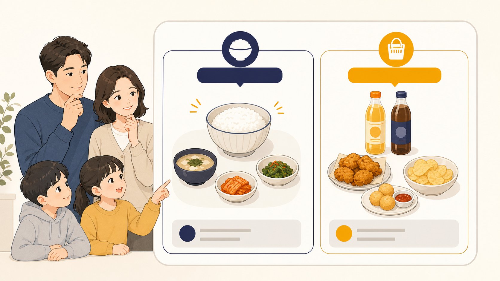기본 세트와 추가 주문 항목이 두 열로 나뉘어 정리된 깔끔한 안내 화면