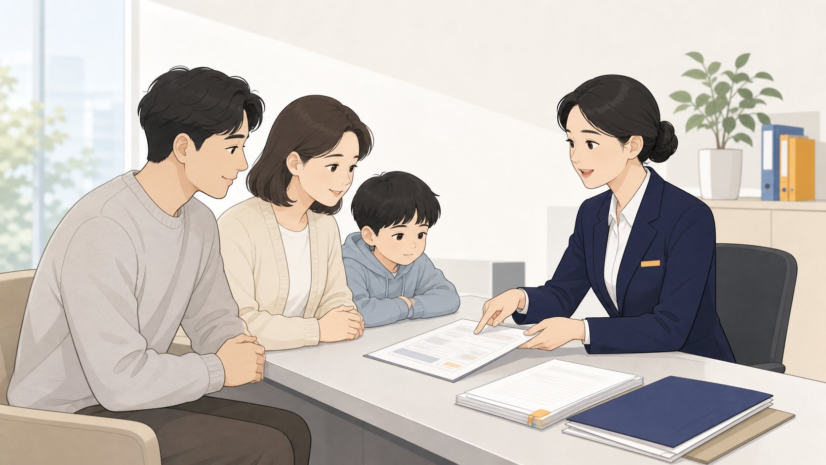 보훈청 상담 창구에서 가족이 직원과 안장 절차를 상담받는 모습