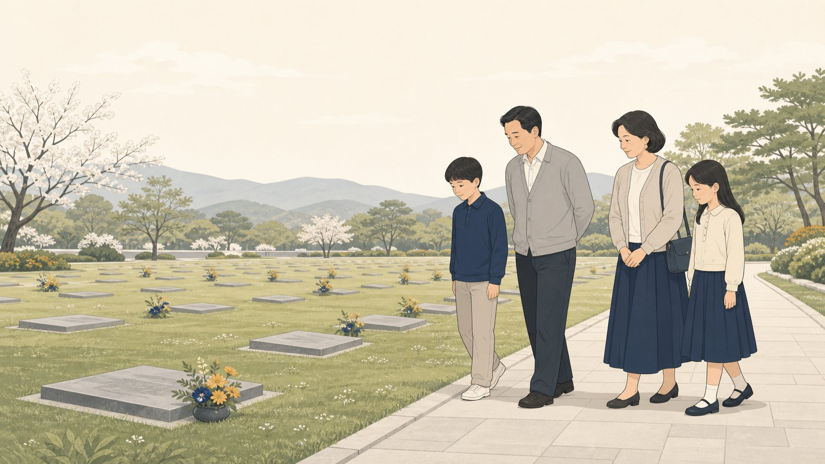 봉분 없이 평평한 표지석으로만 표시된 평장 묘역