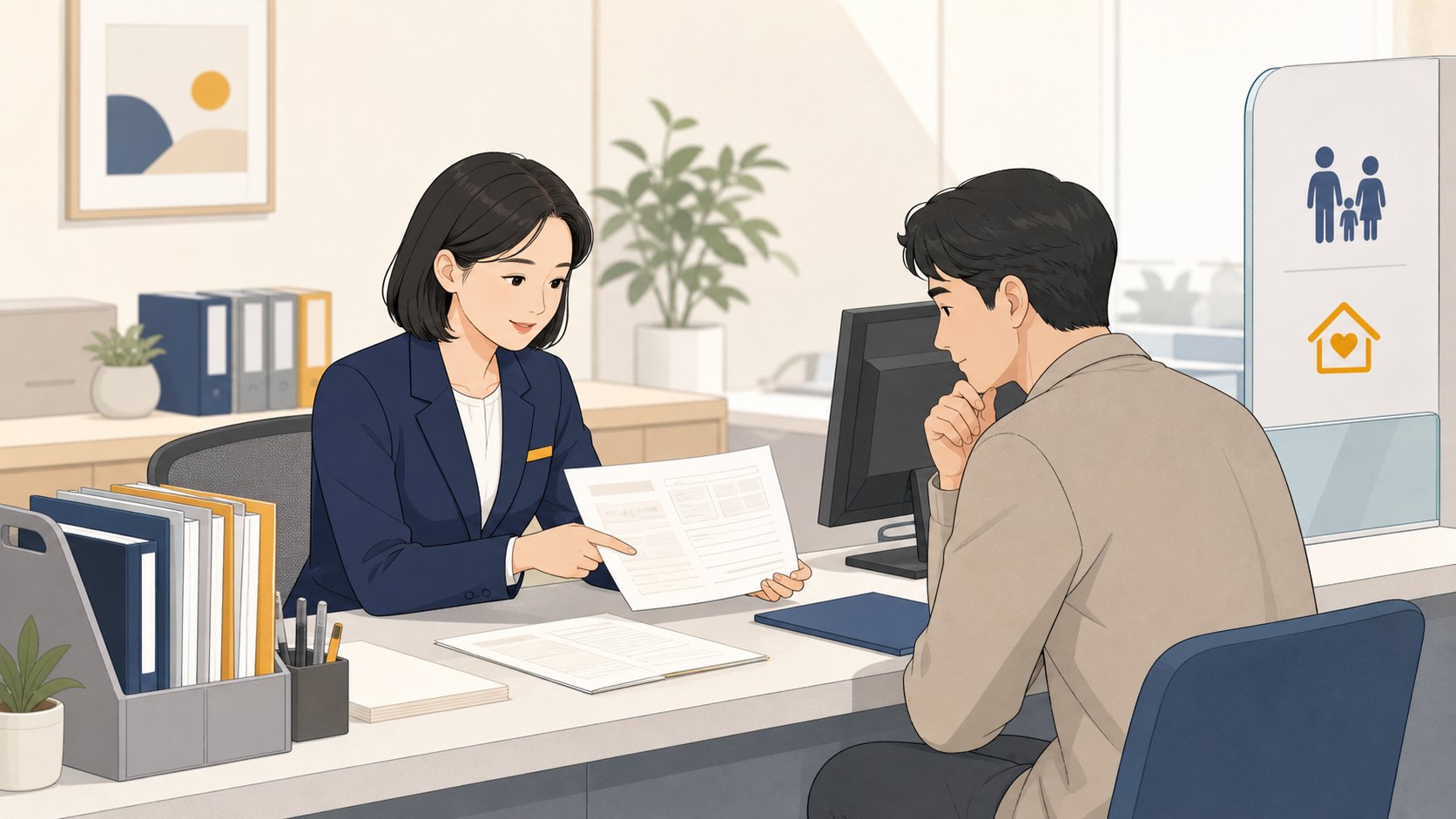 행정복지센터에서 가족관계 서류를 확인하는 모습