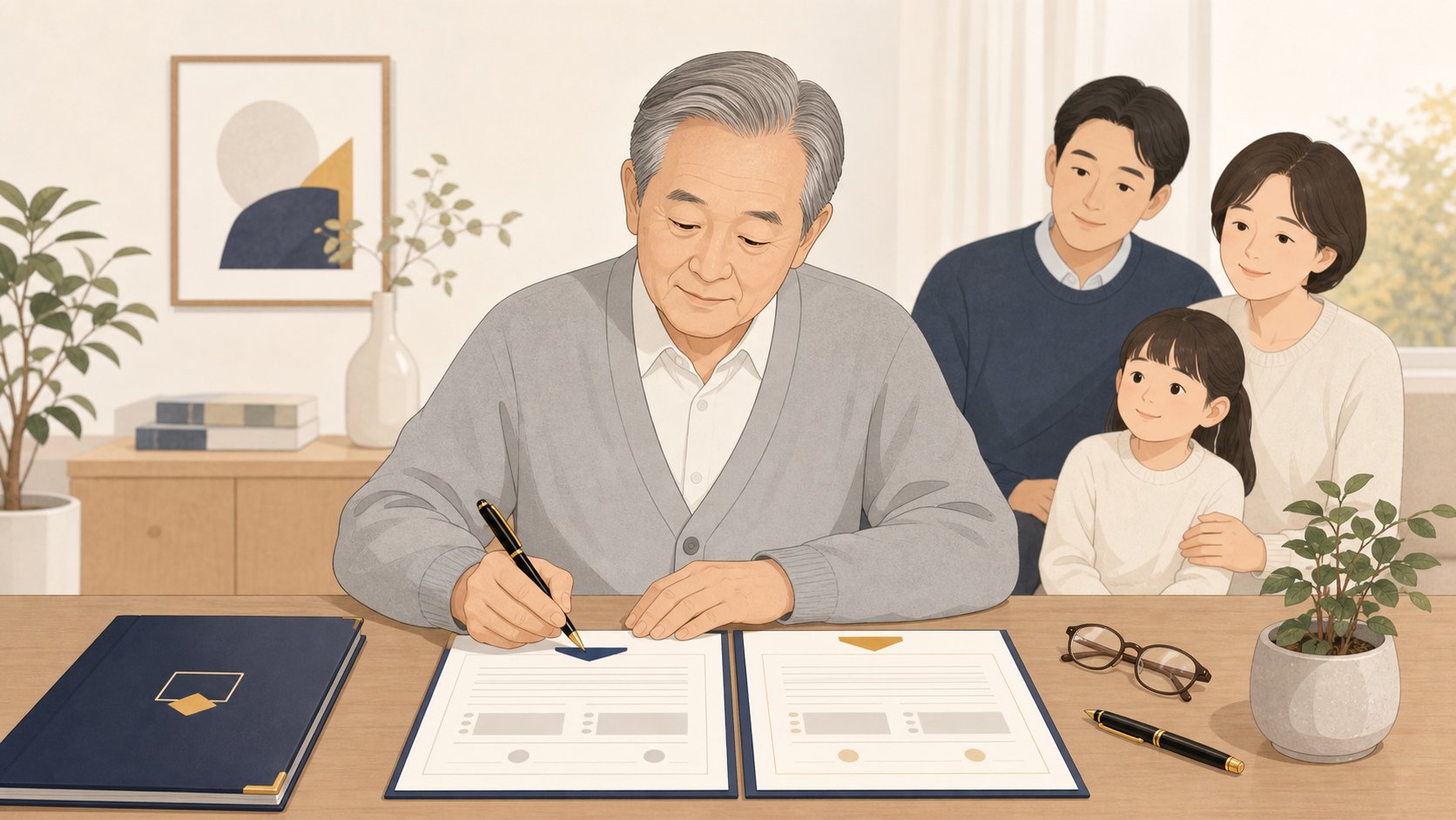사전 장례 의향서와 위임장을 작성하는 어르신