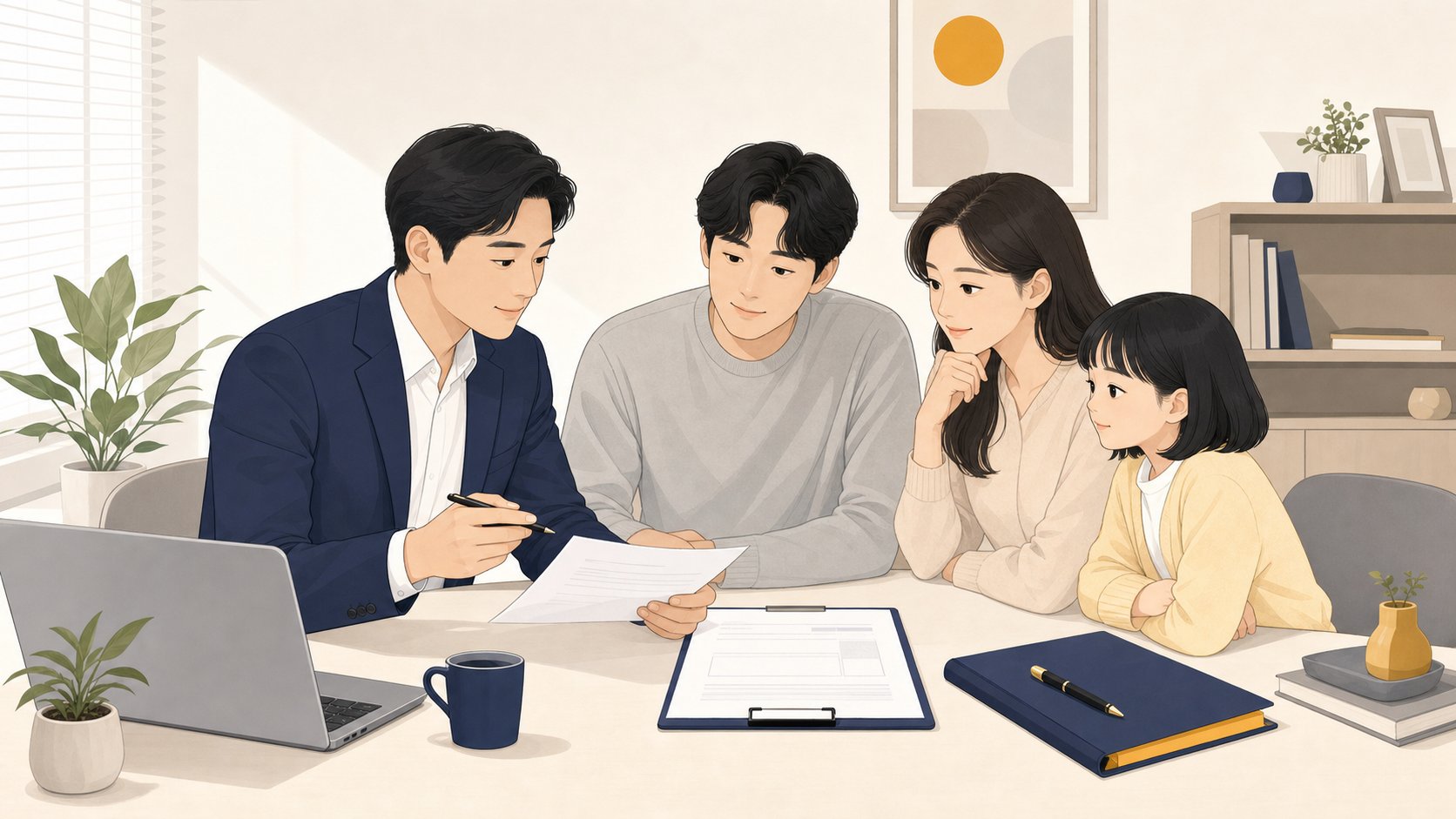 장례보험 약관과 청구서를 정리하는 가족