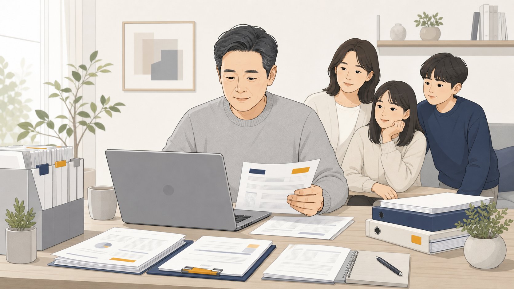 노트북과 서류로 고인의 국세 지방세 미납 내역을 확인하는 모습
