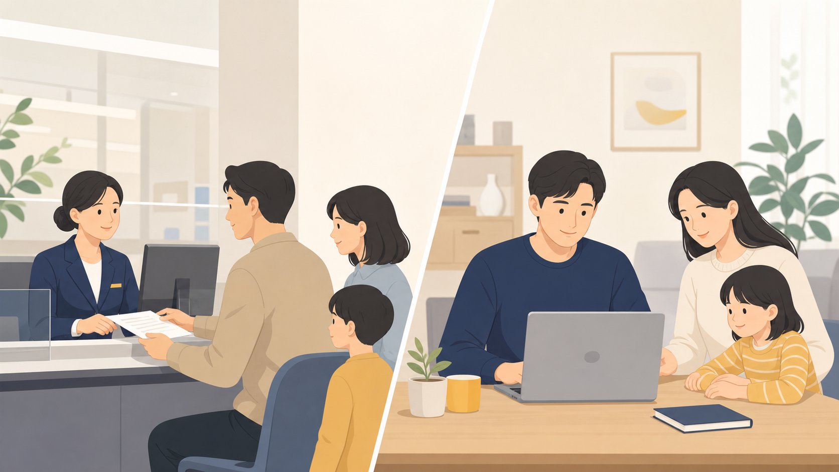 세무서 창구 신고와 온라인 신고 두 경로를 비교한 모습
