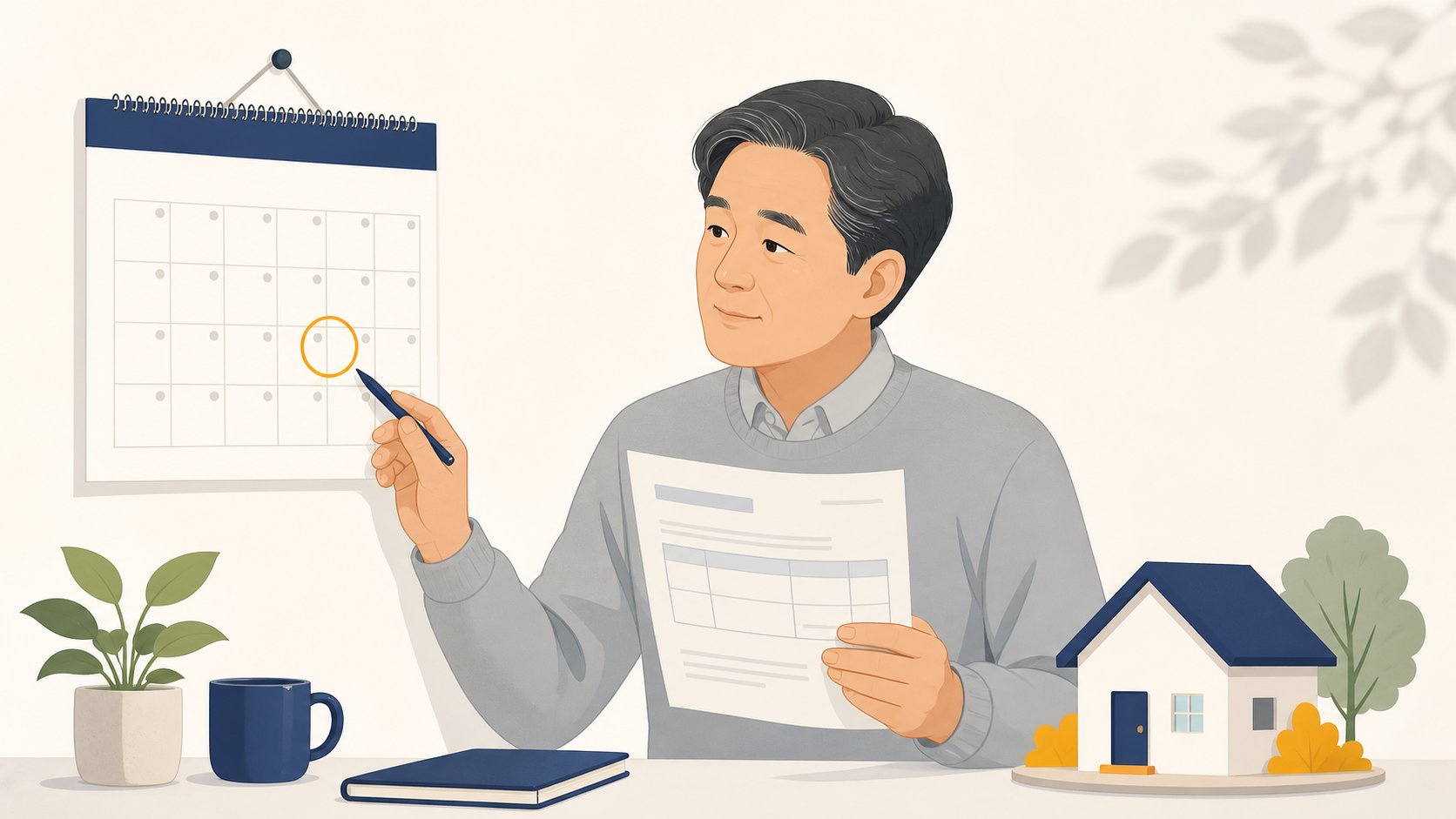 달력에 취득세 신고 기한을 표시하고 점검하는 모습