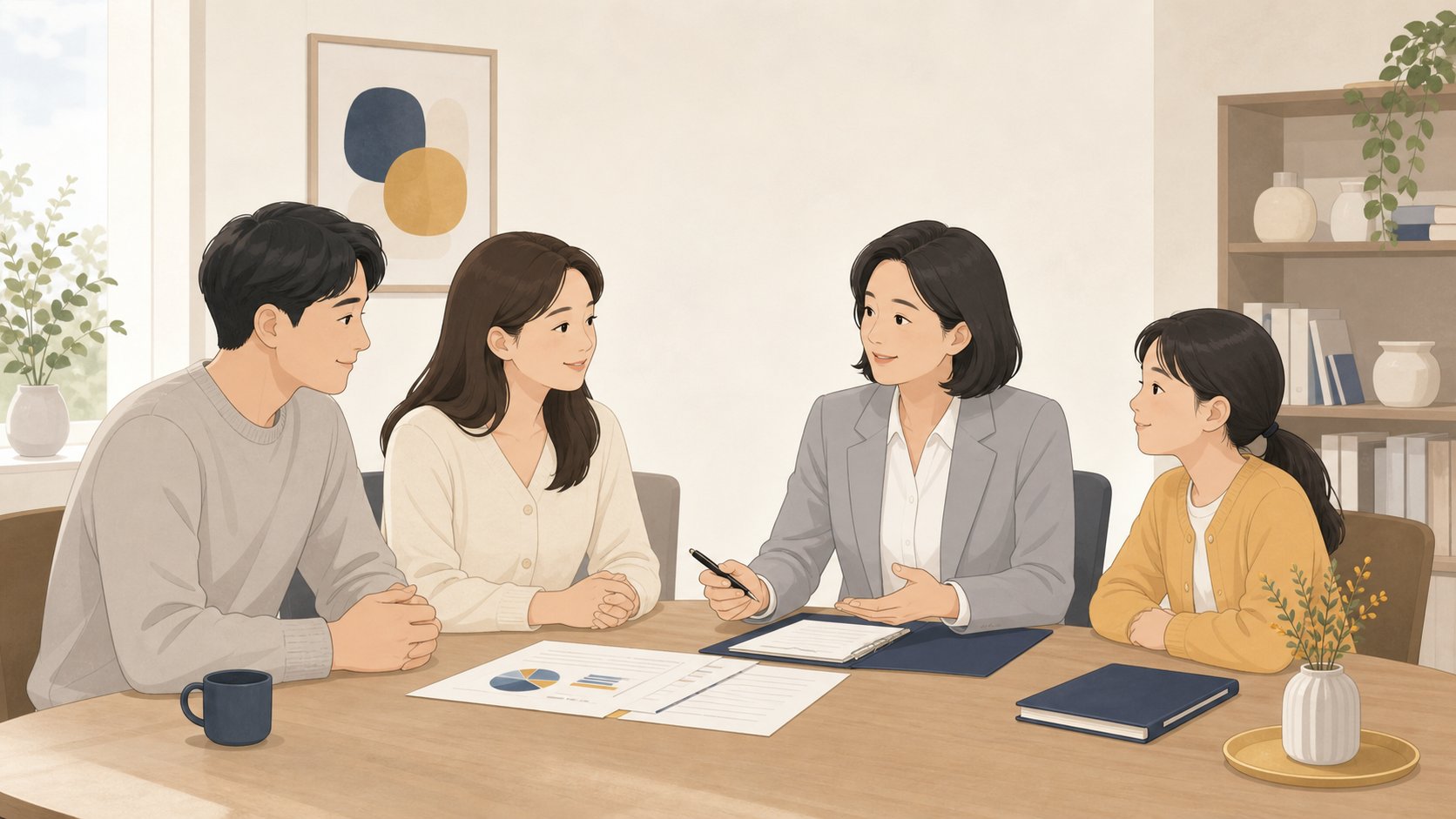 전문가가 동석해 형제 가족의 상속 합의를 돕는 모습