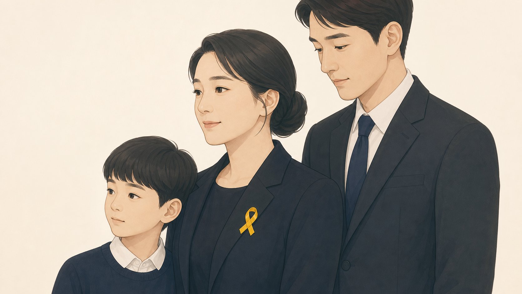 상복 가슴에 단정하게 단 상장 리본
