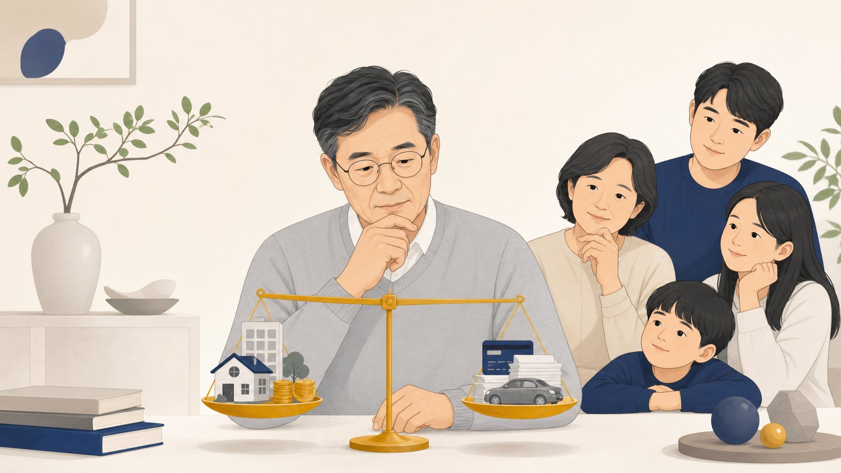 재산과 채무를 견주어 상속 방향을 고민하는 모습
