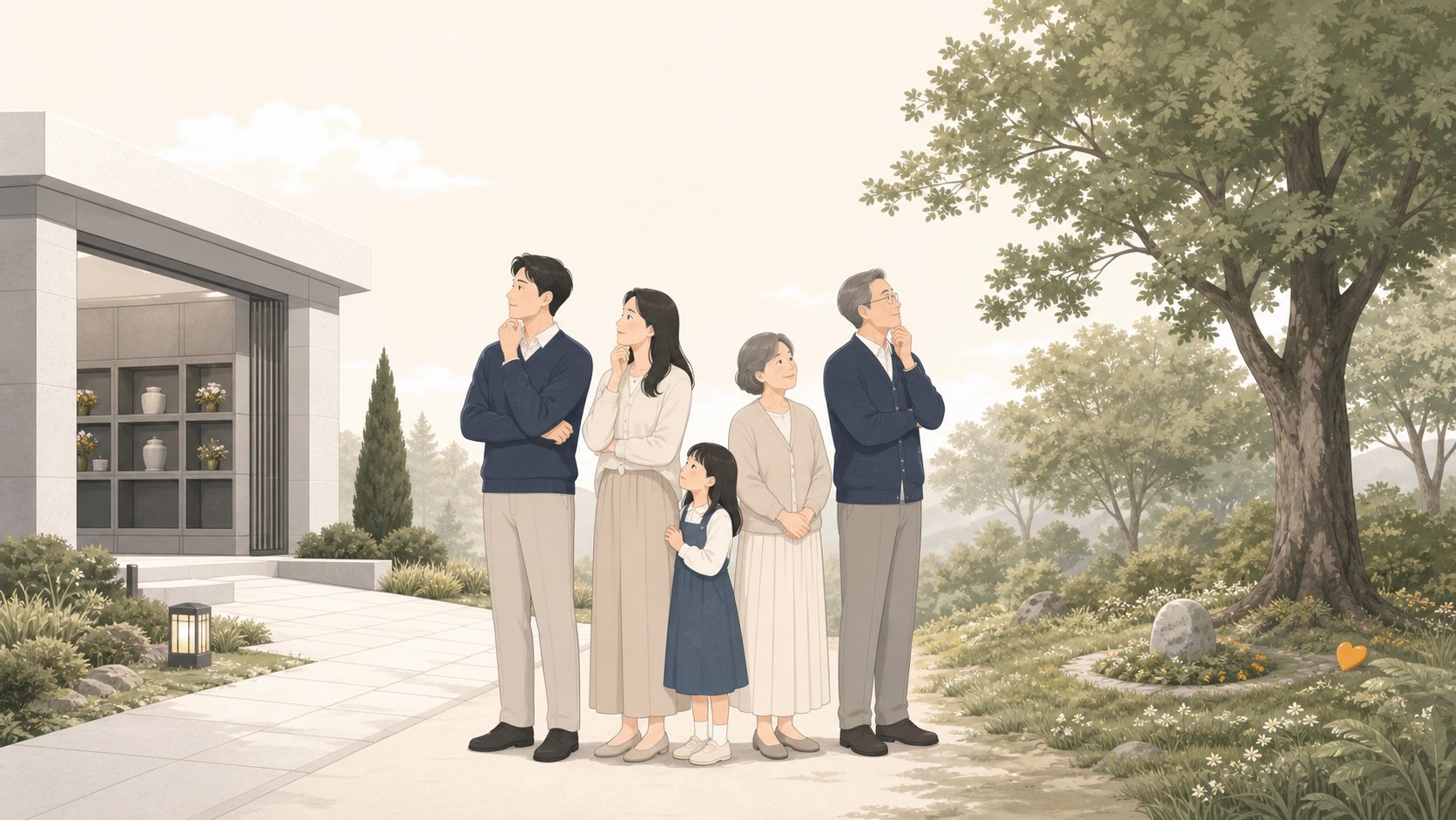 새로운 봉안시설과 수목장 자연장지를 함께 비교해 보는 가족