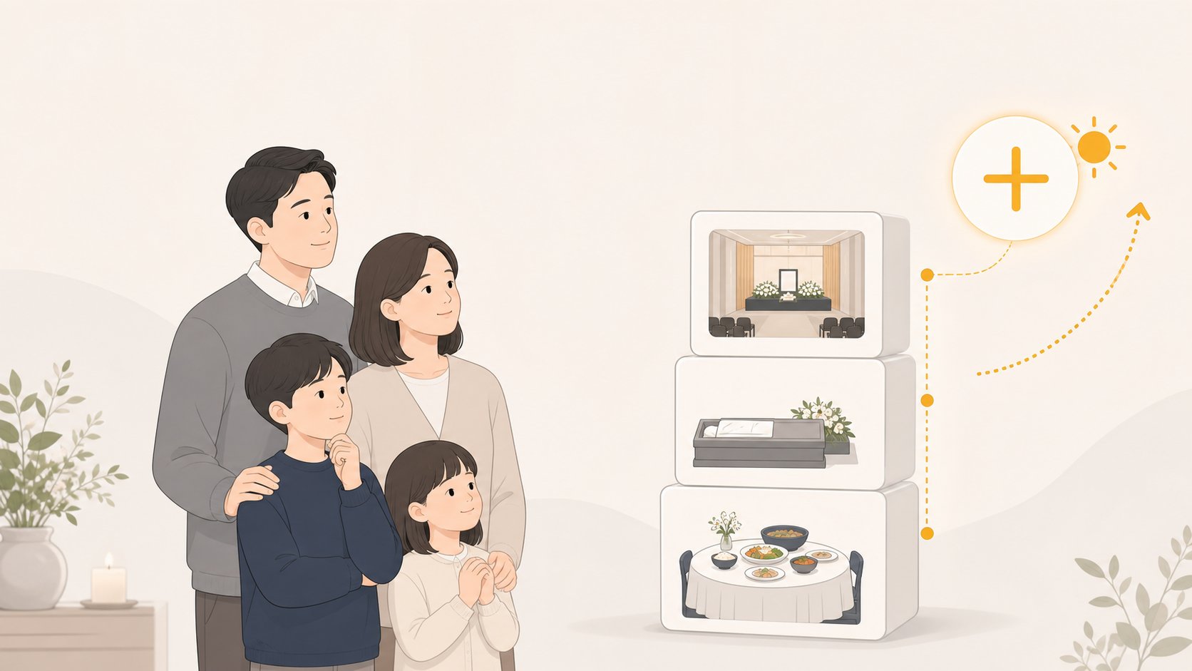 빈소료 안치료 식대가 하루씩 늘어나는 것을 아이콘으로 표현한 그림