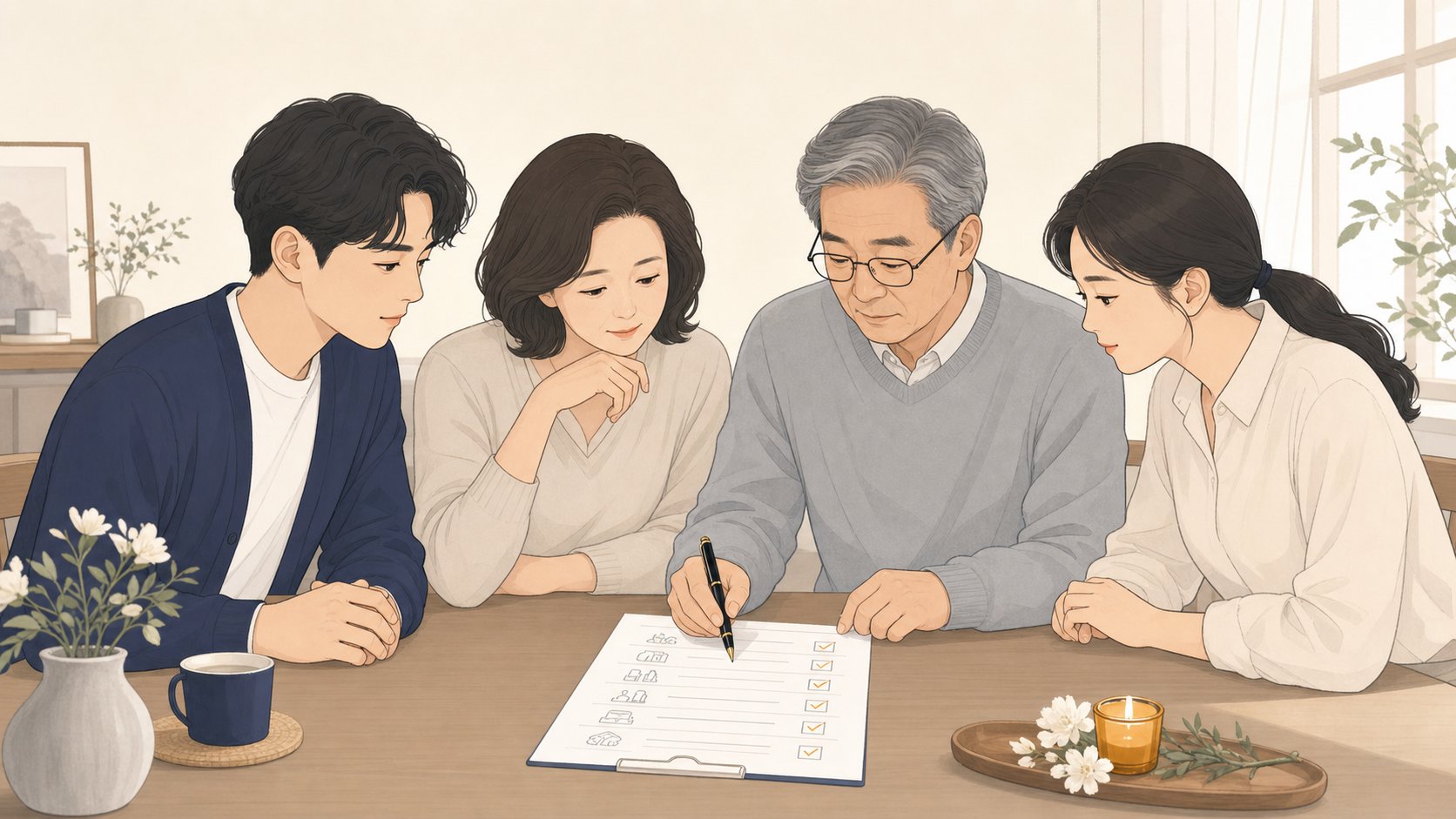 장례 의전 서비스 항목 체크리스트를 살펴보며 포함 범위를 확인하는 가족