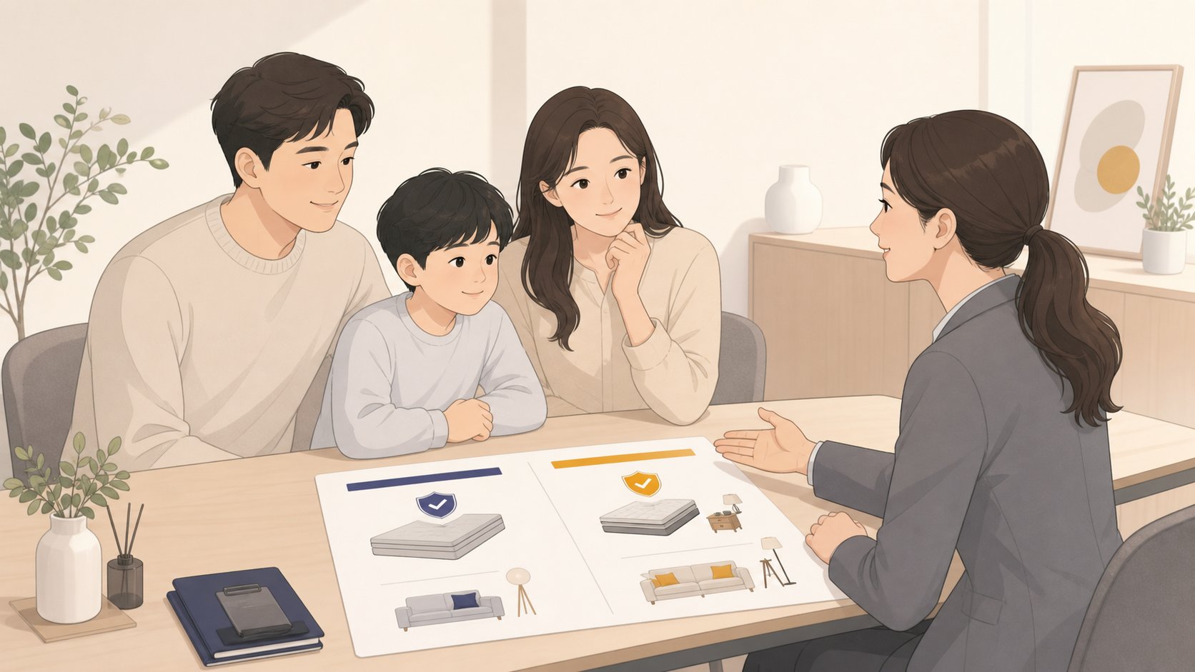 단독 상조와 결합상품을 같은 금액 기준으로 비교하며 상담받는 가족