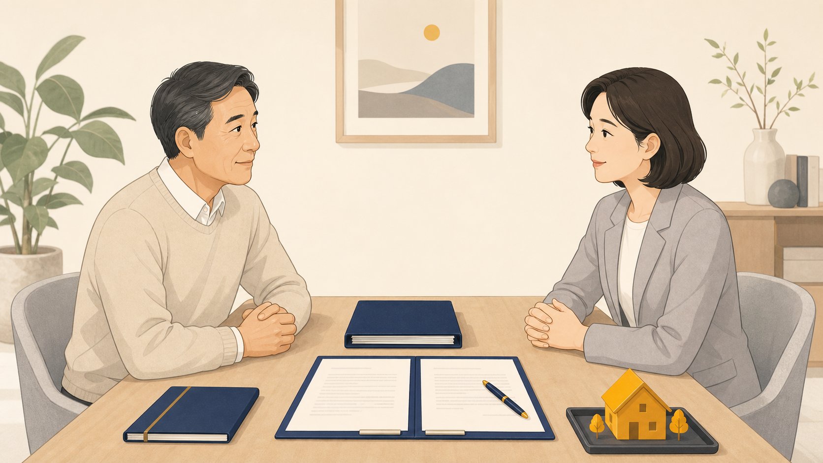 토지 소유자와 묘 후손이 마주 앉아 차분히 협의하는 장면