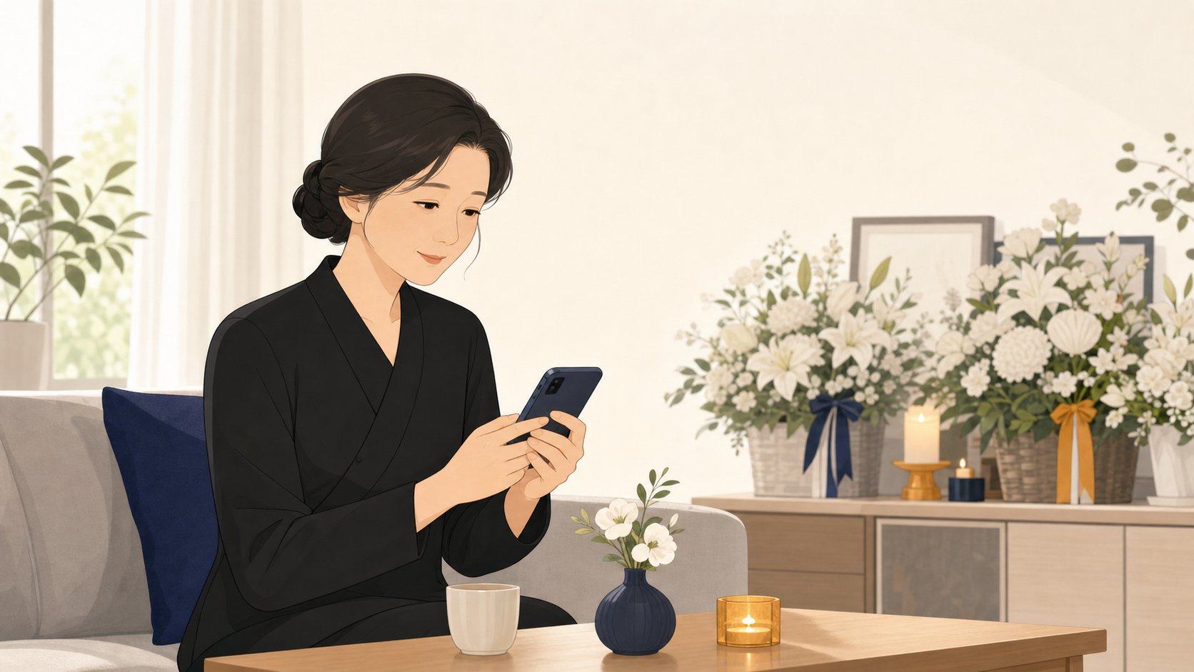 유족이 화환을 보내준 분께 답례 인사 메시지를 정성껏 보내는 모습
