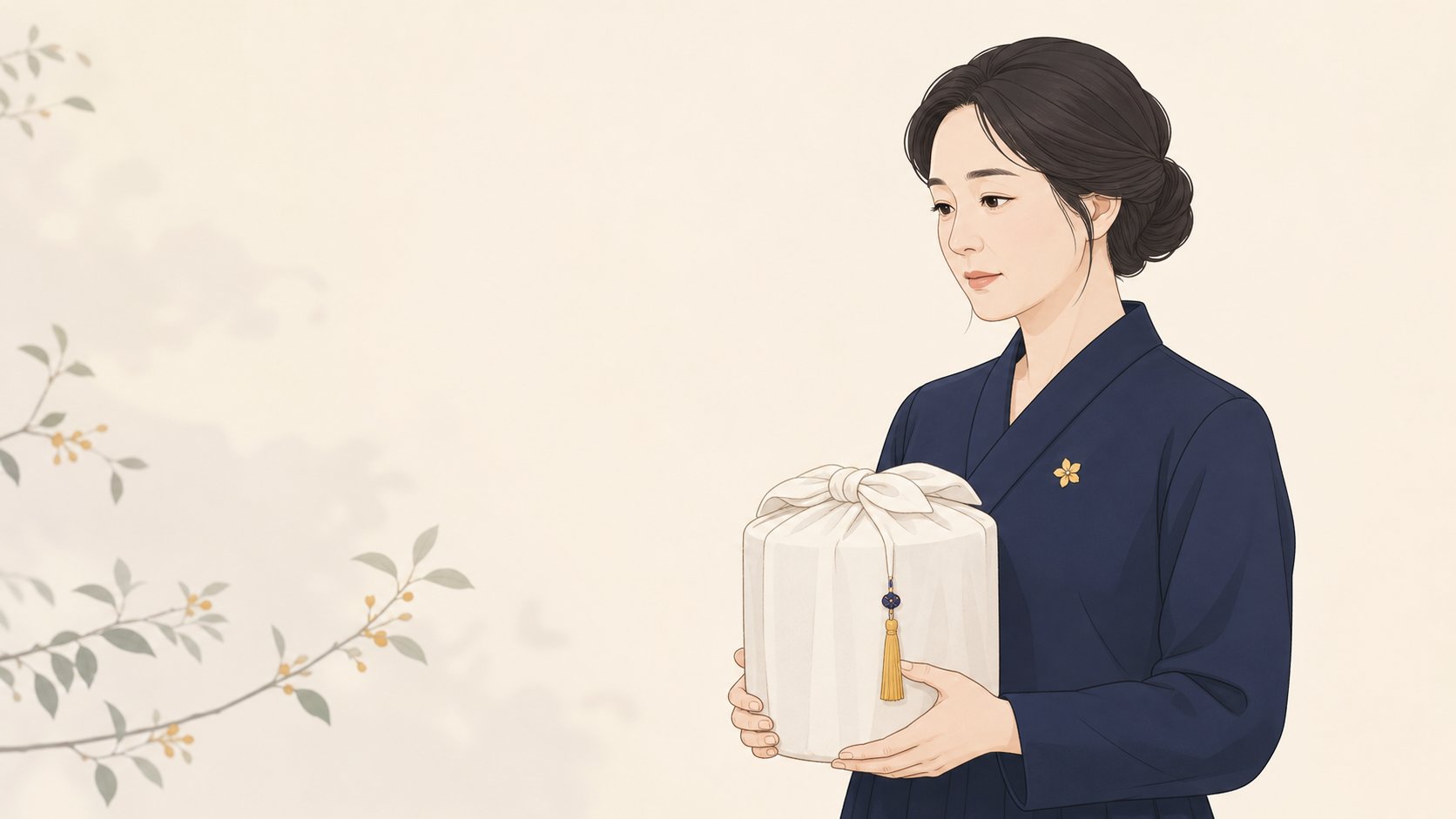 유족이 수습한 유골을 모신 유골함을 두 손으로 정중히 감싸 든 차분한 장면