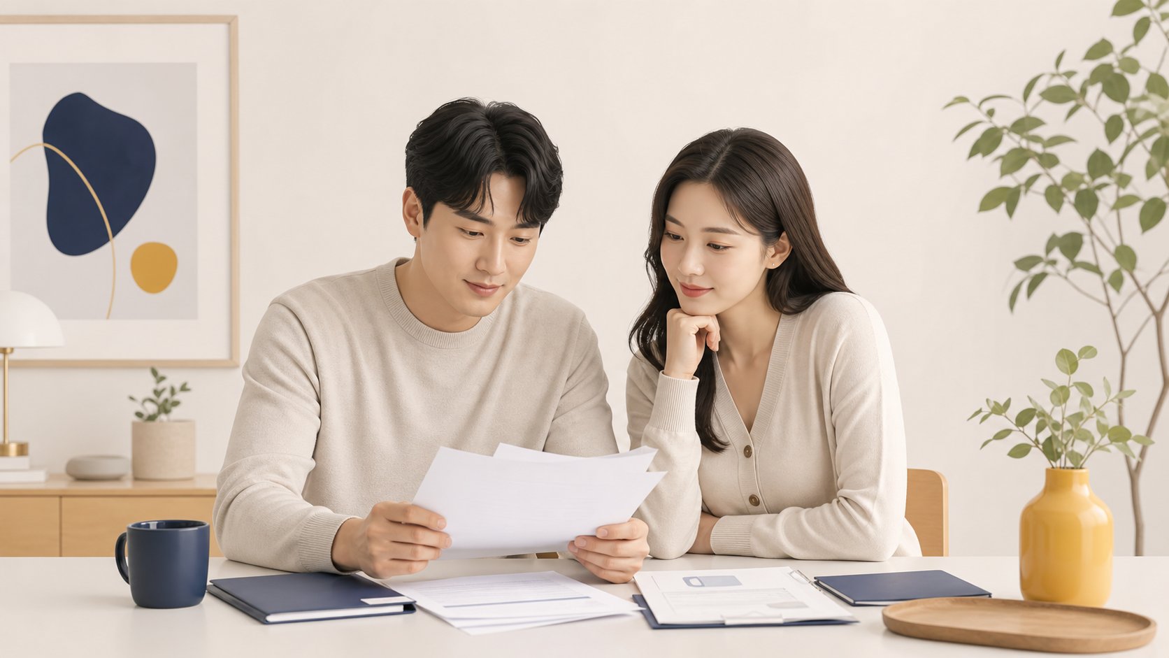 부부가 병원에서 받은 서류를 차분히 확인하는 모습