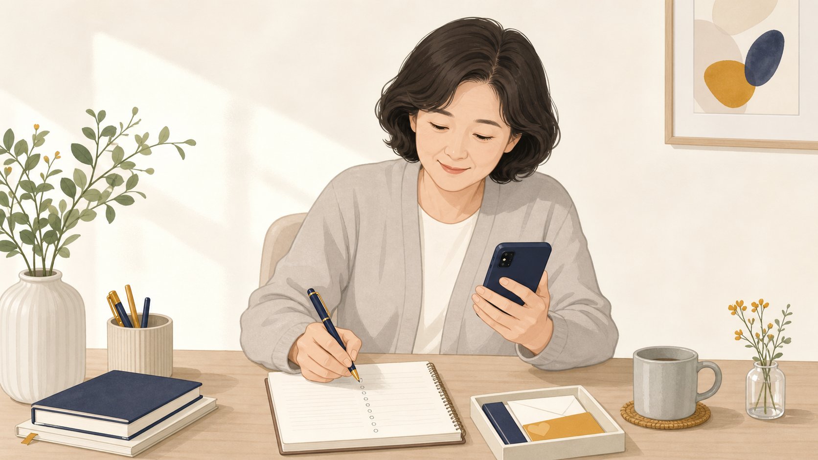 유족이 도와준 분들께 마무리 답례 인사를 정리하며 메모하는 모습