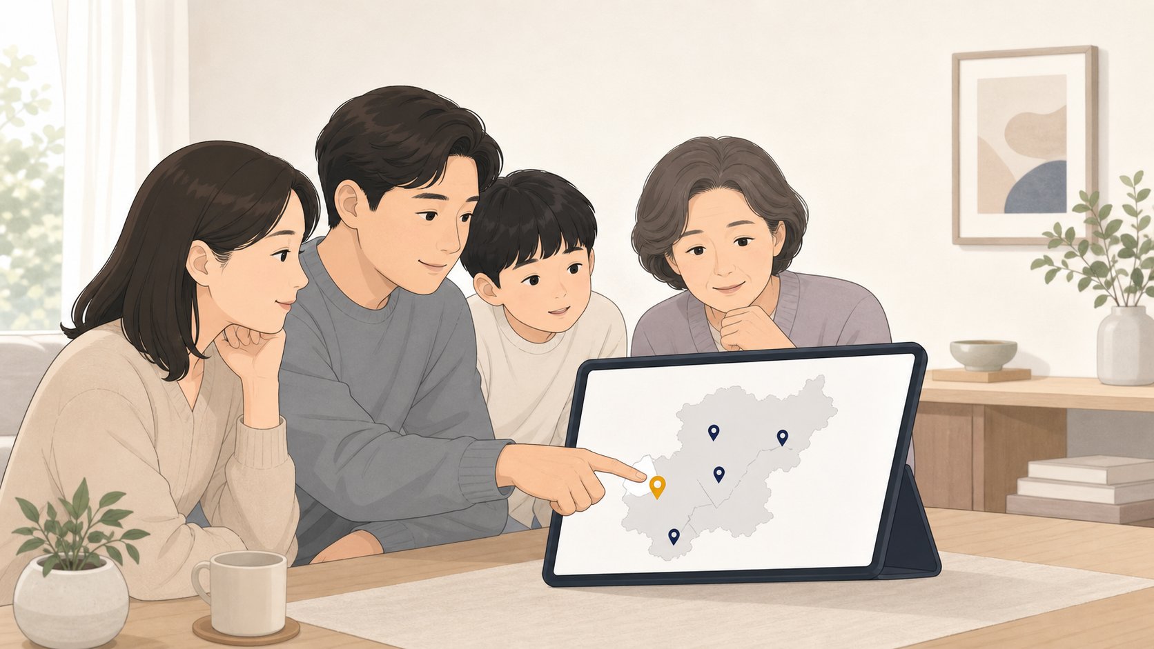 충청도 권역별 봉안시설 위치를 화면으로 비교하며 살펴보는 가족
