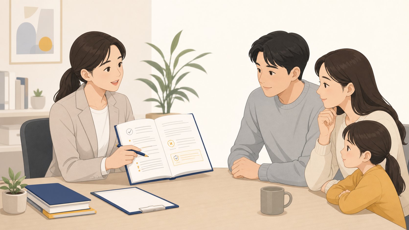 약관 항목을 짚으며 소비자에게 권리와 거절 방법을 차근차근 설명하는 상담사