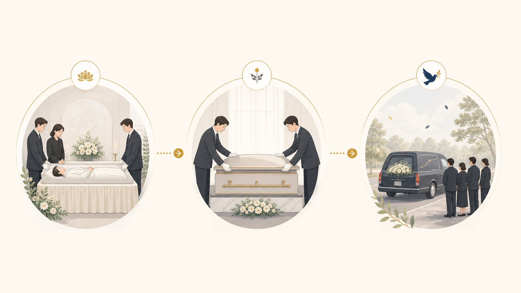 임종부터 발인까지 3일장 전체 흐름을 보여주는 흐름도