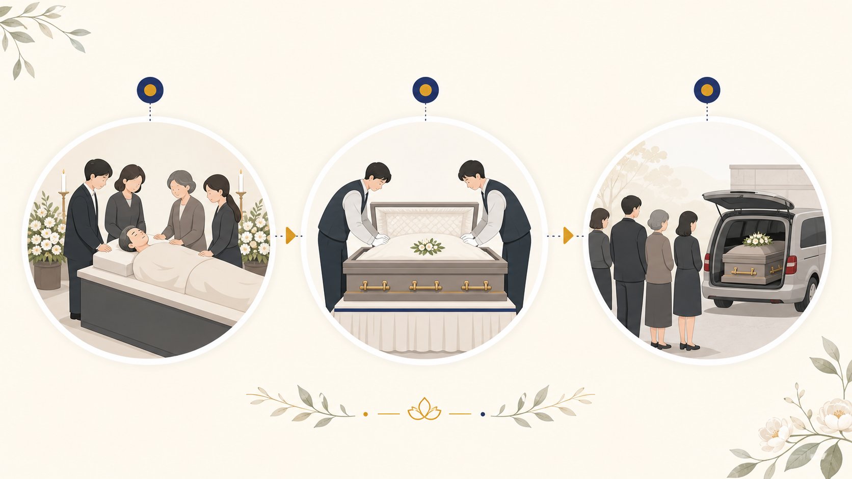 가족장 절차를 안치 입관 발인 세 단계로 보여주는 도식