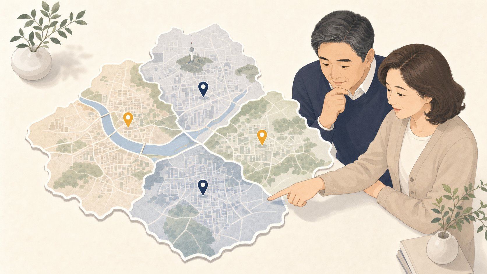 청주 4개 구 권역을 지도로 보며 장례식장 위치를 살피는 가족