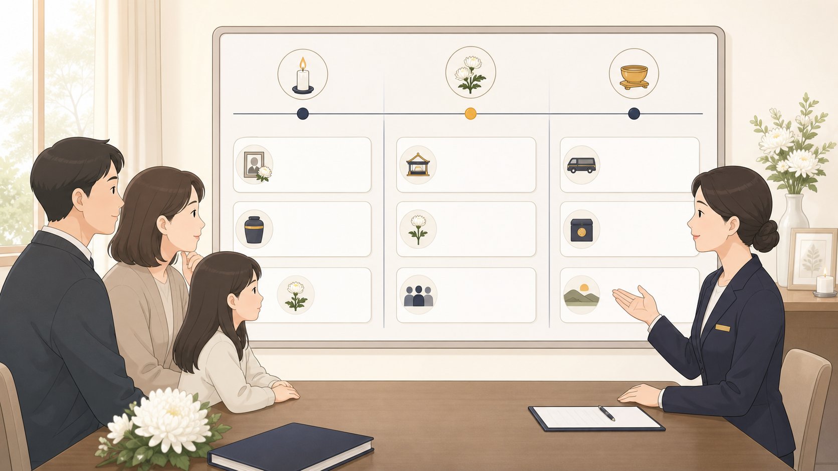 3일간의 장례 일정이 날짜별로 정리된 단정한 일정표