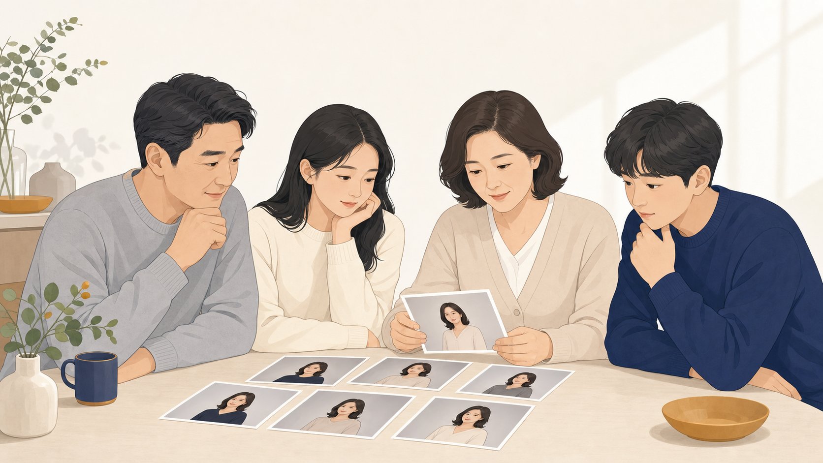 영정용 사진을 고르는 가족의 모습