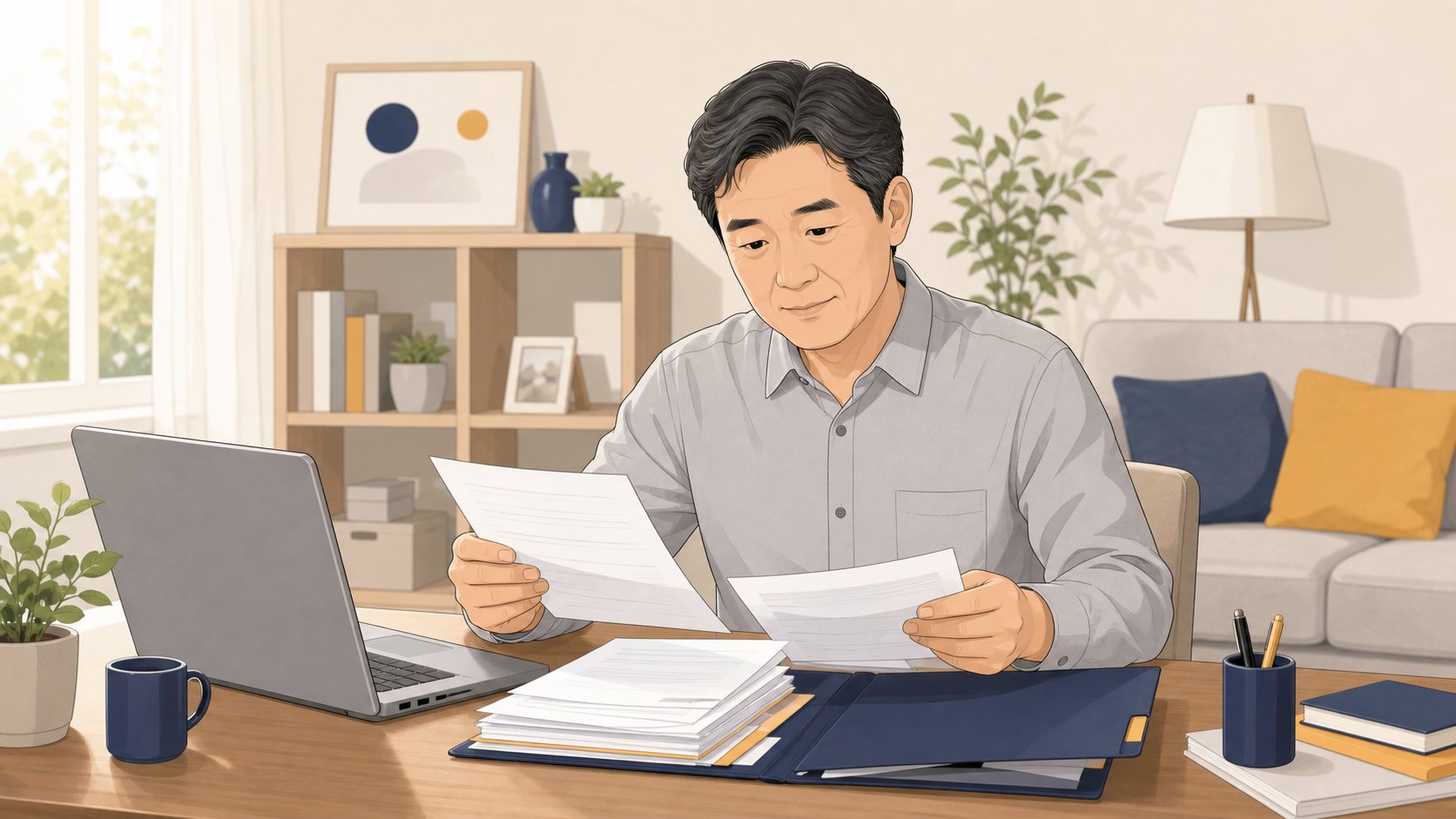 상주가 사망신고 서류와 행정 절차를 직접 챙기며 정리하는 모습