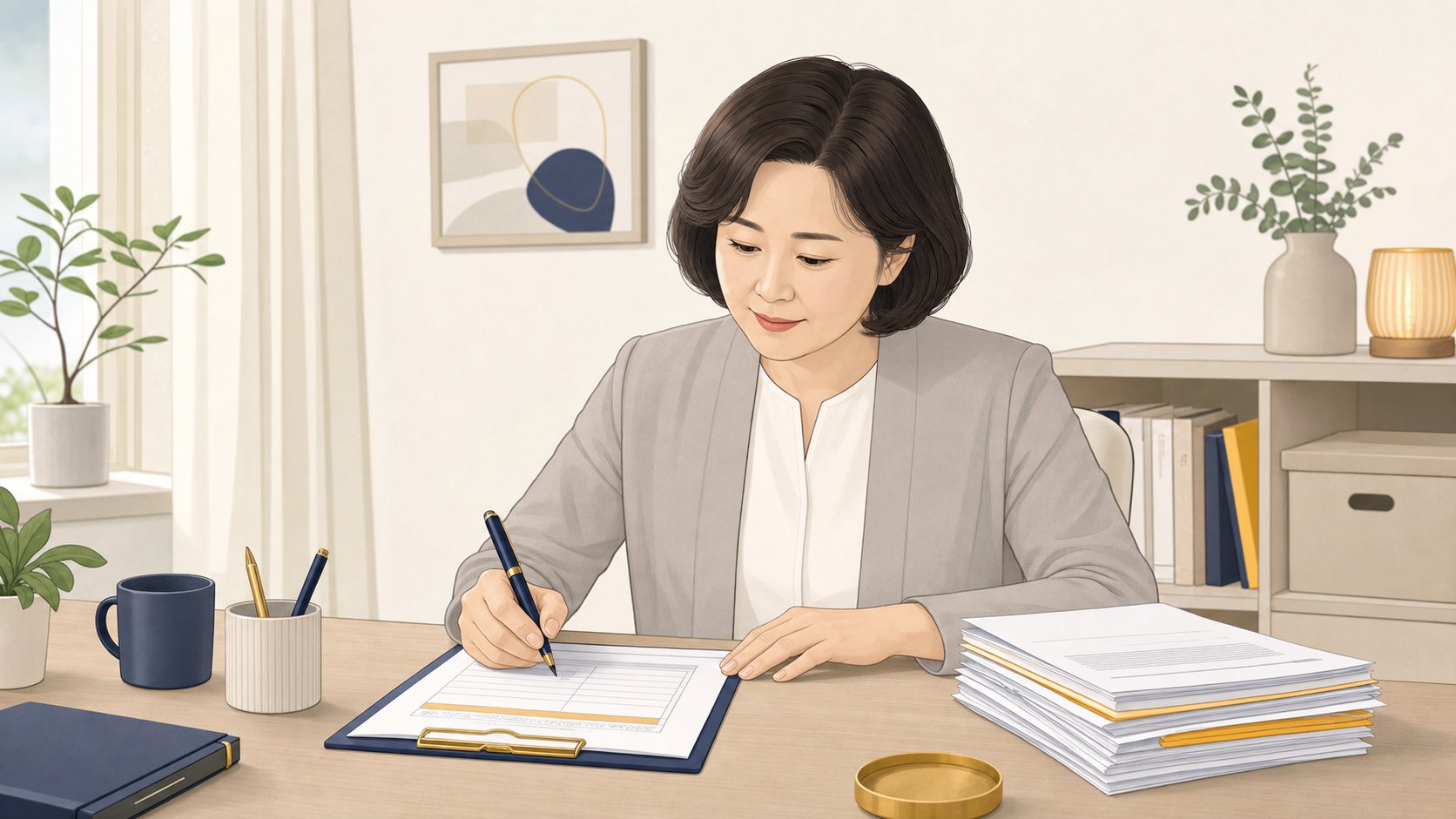 상조 환급 신청 서류를 작성하며 정산을 진행하는 모습