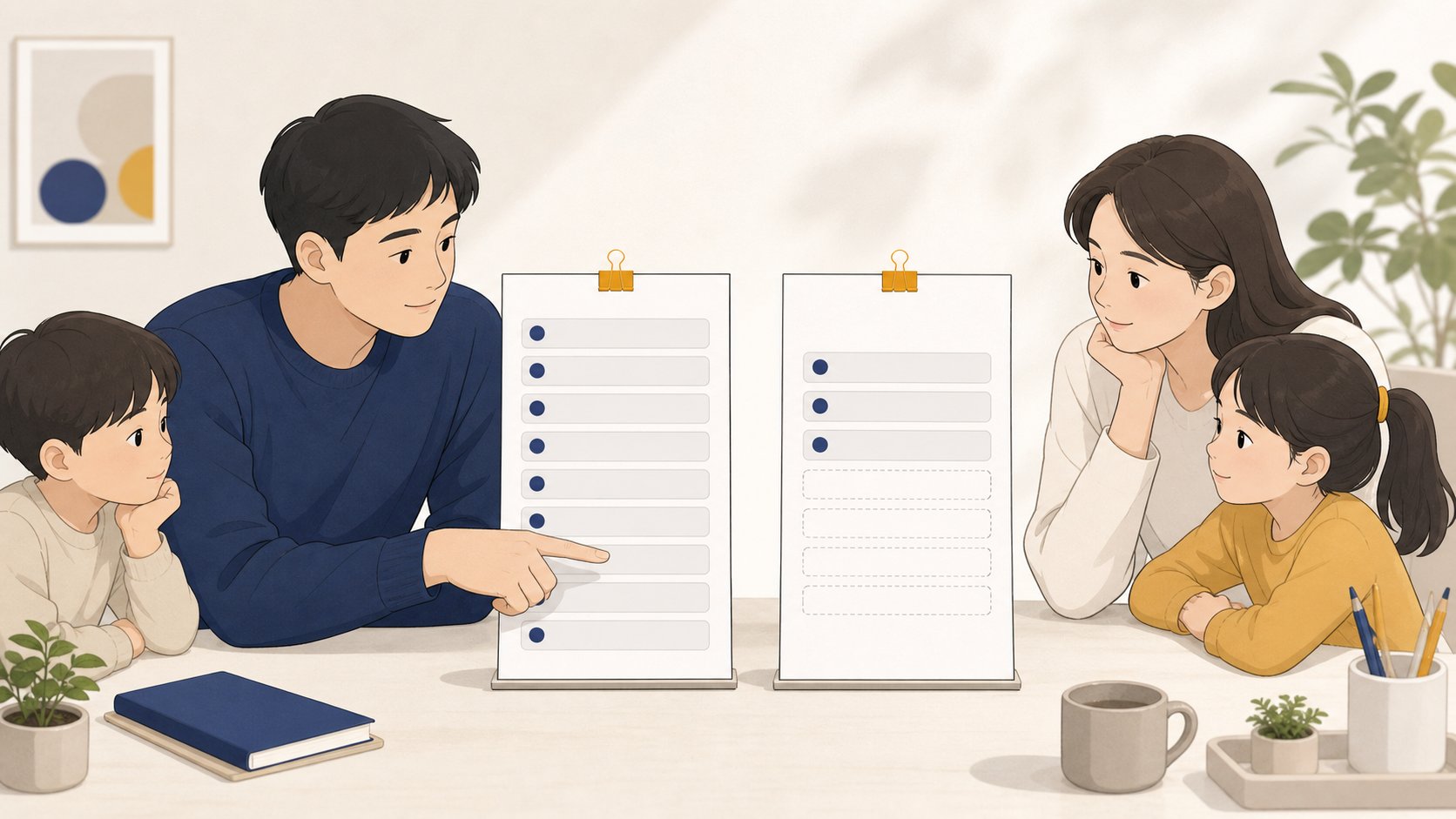빈소가 있는 구성과 없는 구성의 항목 목록을 나란히 놓고 비교하는 모습