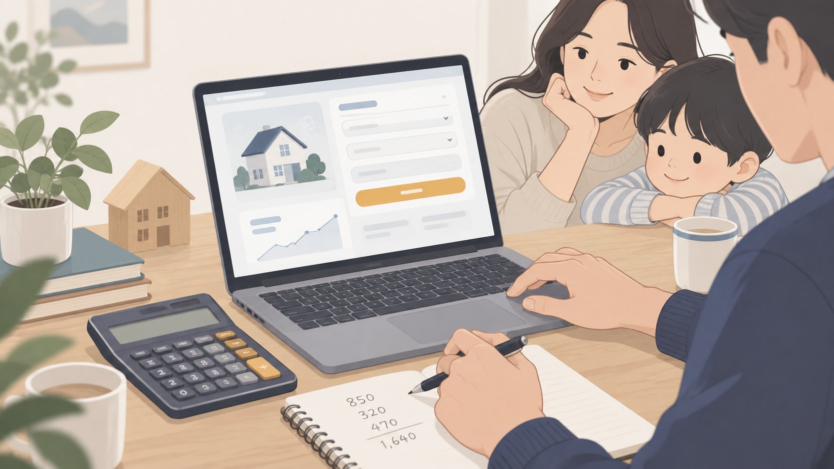 노트북으로 공시가격을 조회하고 계산기로 취득세를 가늠해 보는 손
