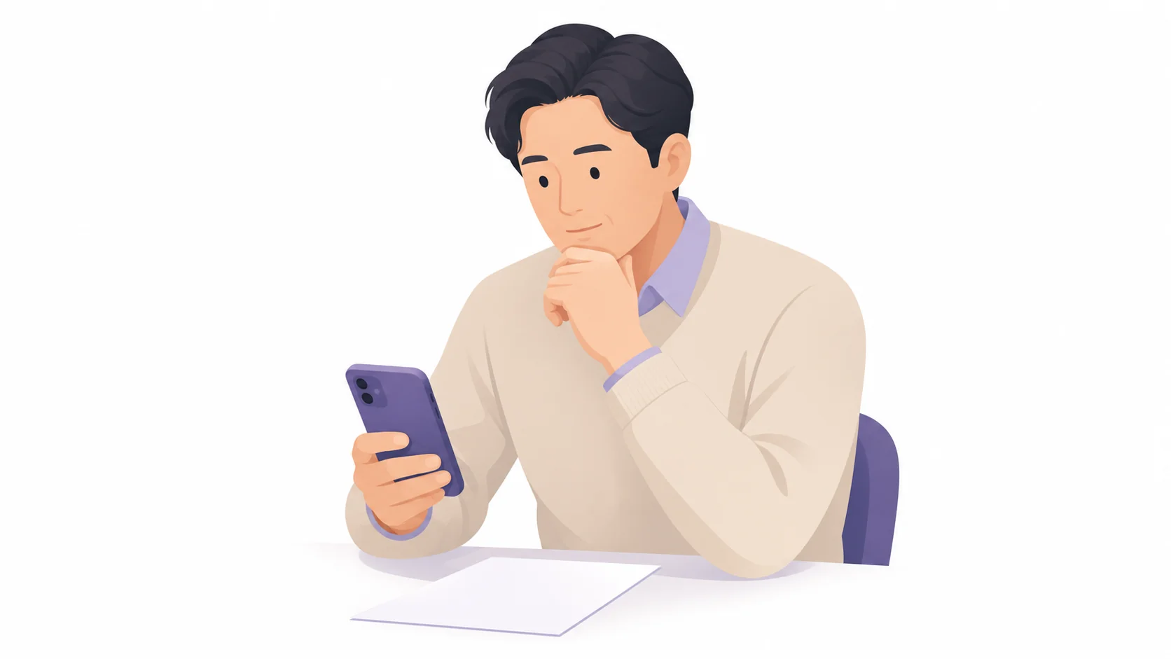 임종 직후 장례식장에 첫 연락을 준비하는 중년 남성 일러스트