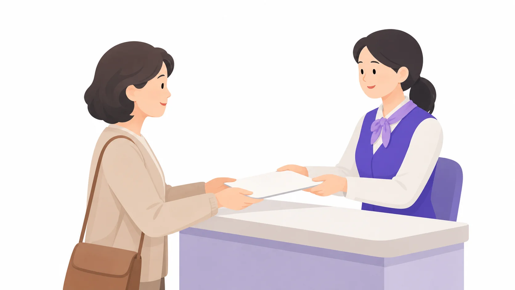 주민센터 창구에서 사망신고 서류를 제출하는 장면 일러스트
