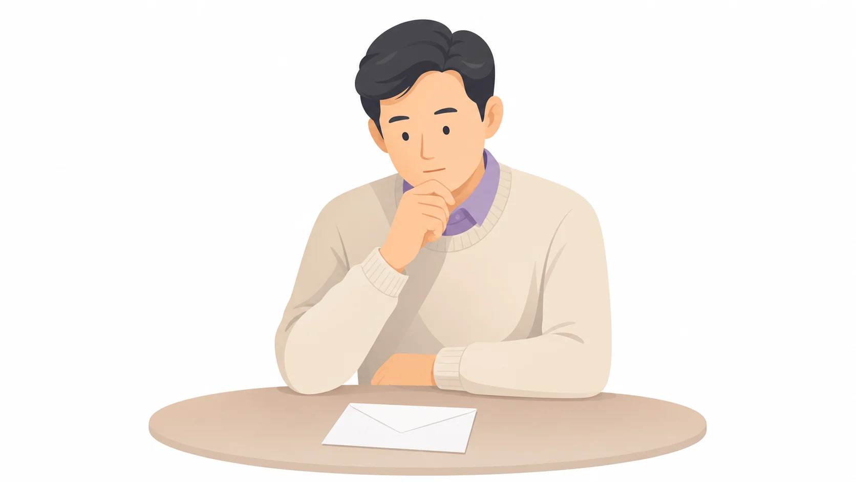 봉투를 앞에 두고 조의금 액수를 고민하는 남성 일러스트