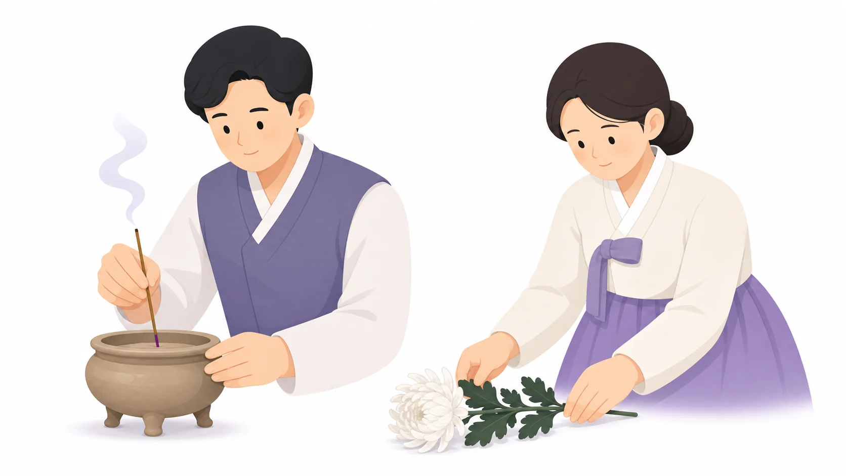 향로에 분향하고 국화를 헌화하는 방법