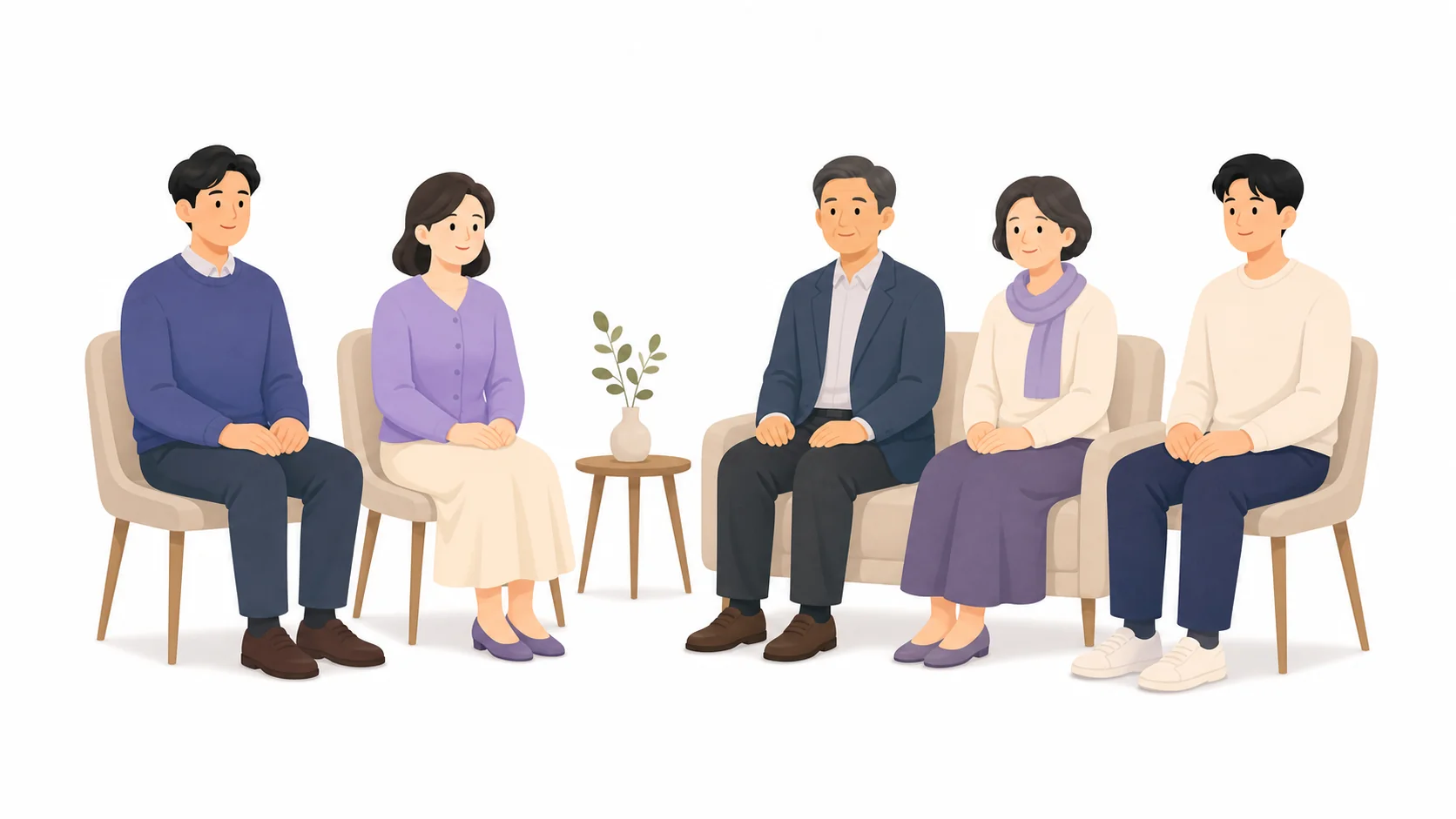 접객실에서 조용히 자리를 지키는 조문객