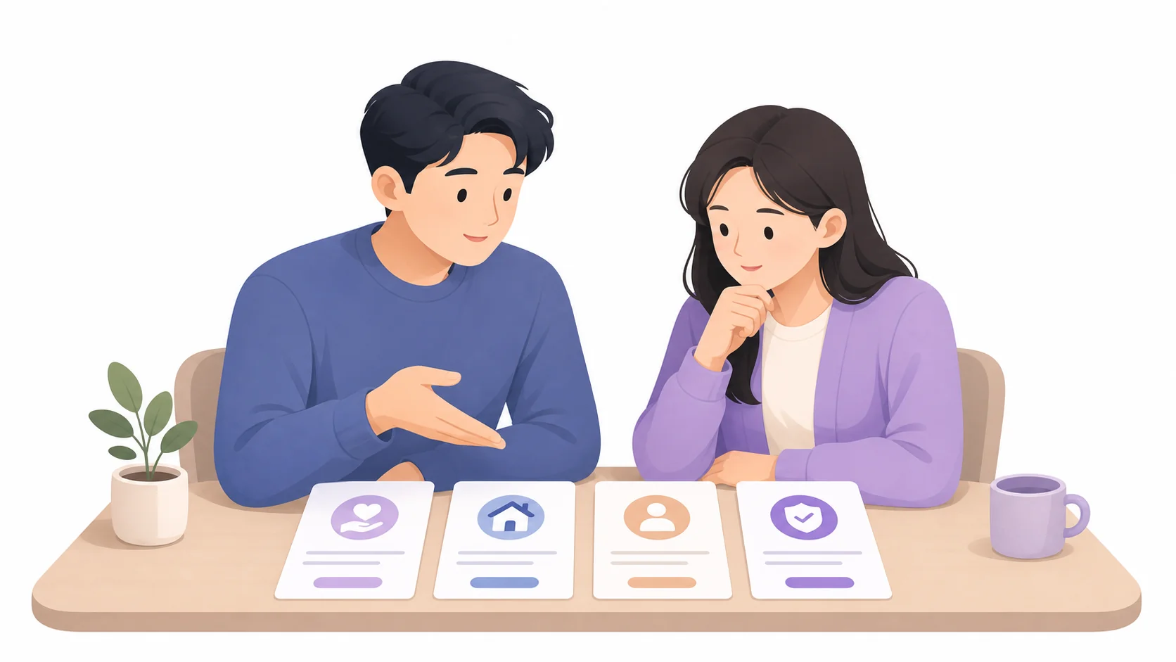 여러 지원 제도를 함께 살펴보며 상담받는 모습
