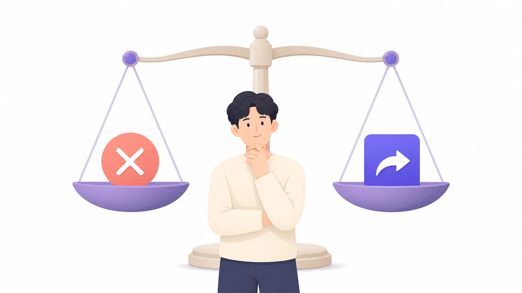 해약과 이관을 저울로 견주며 고민하는 모습