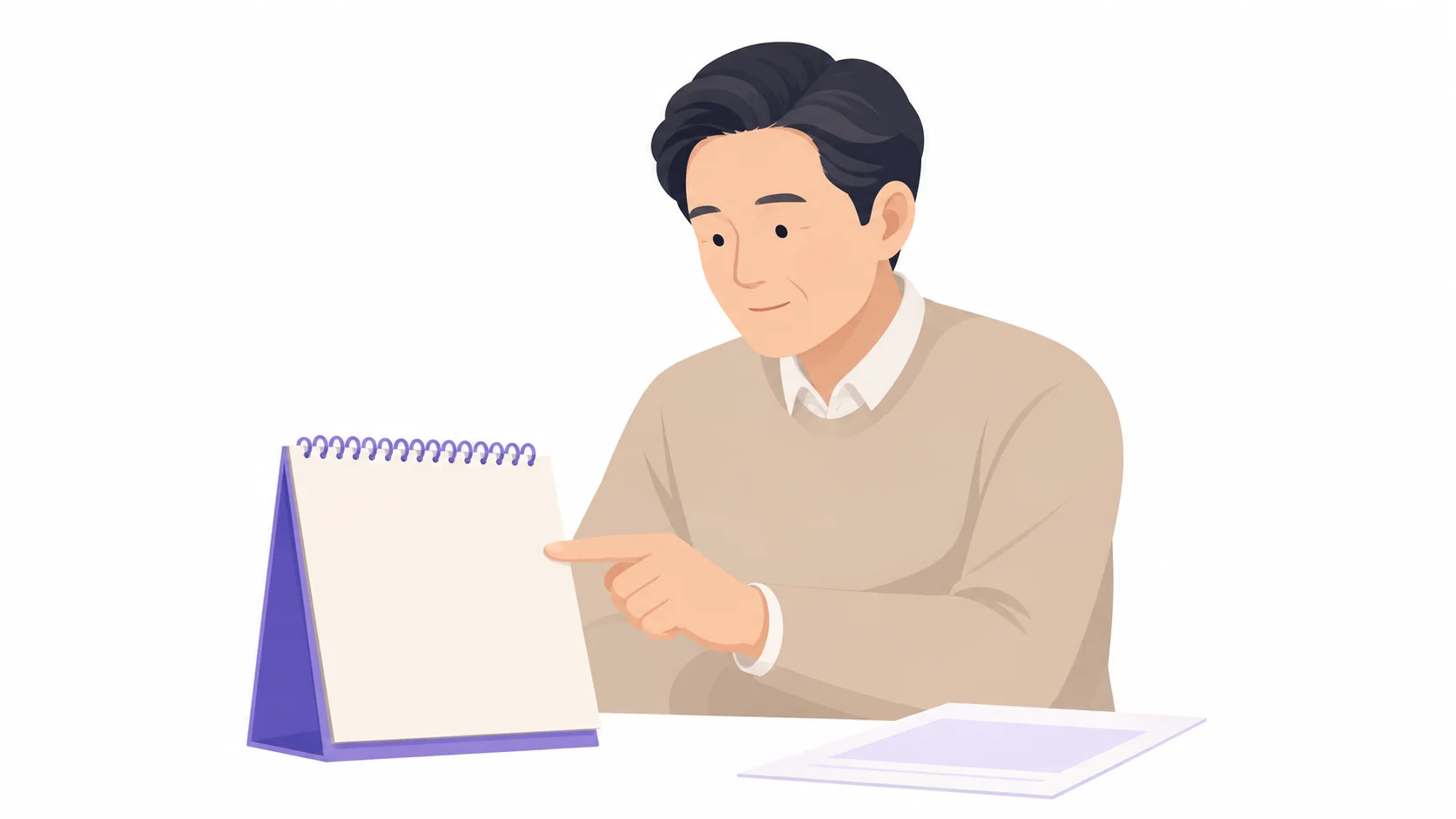 달력을 짚으며 안치 일수를 확인하는 중년 남성