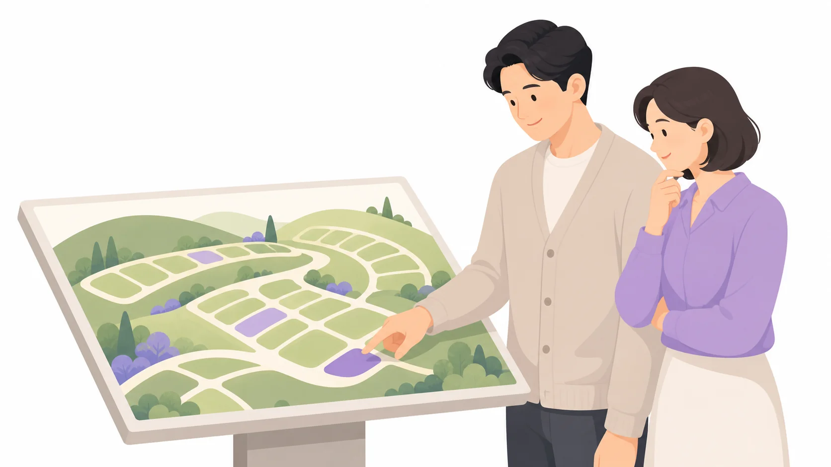 공원묘지 구획 지도에서 자리를 고르는 손