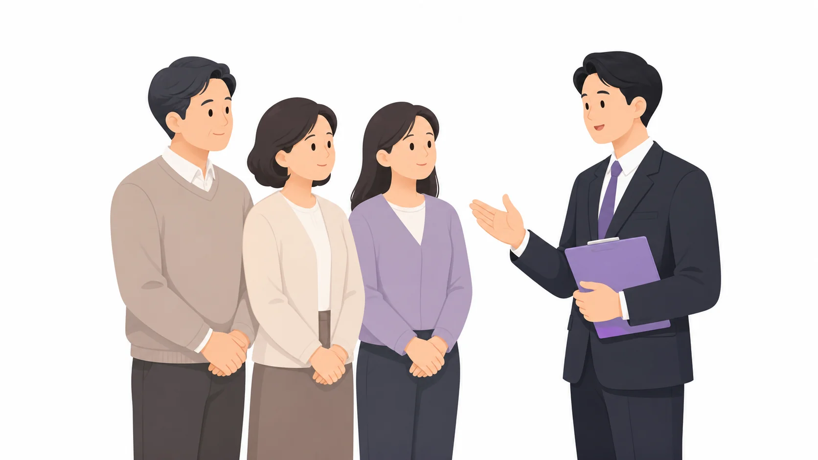 병원에서 장례식장 직원의 안내를 듣는 유가족