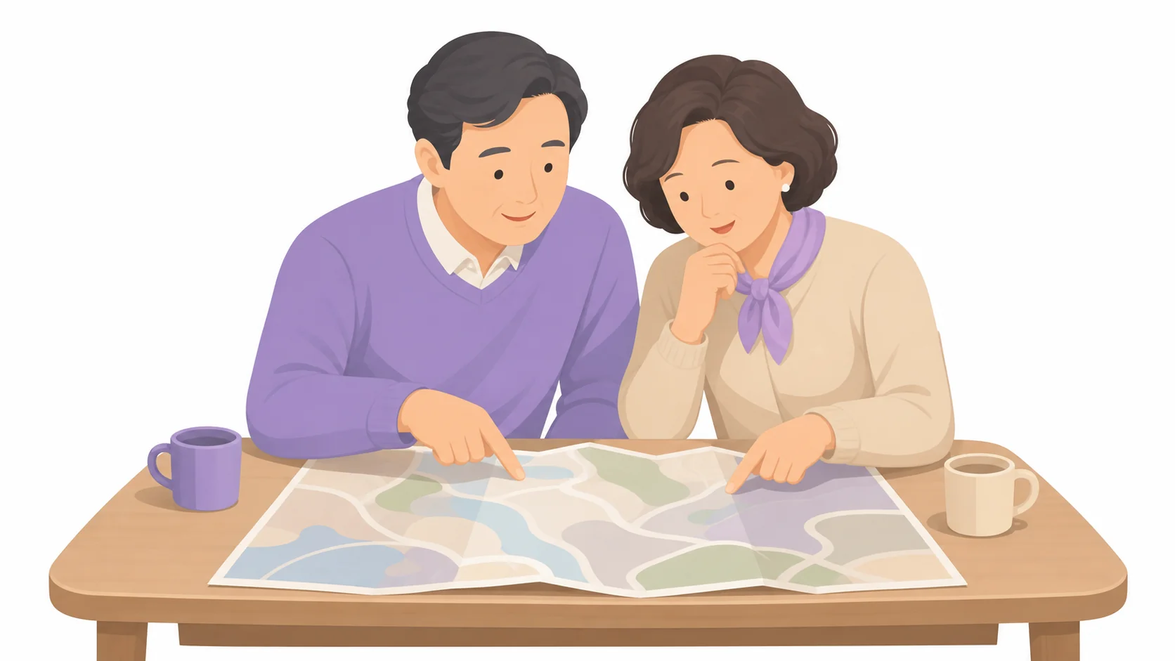 지도를 보며 장거리 이송 경로를 상의하는 부부