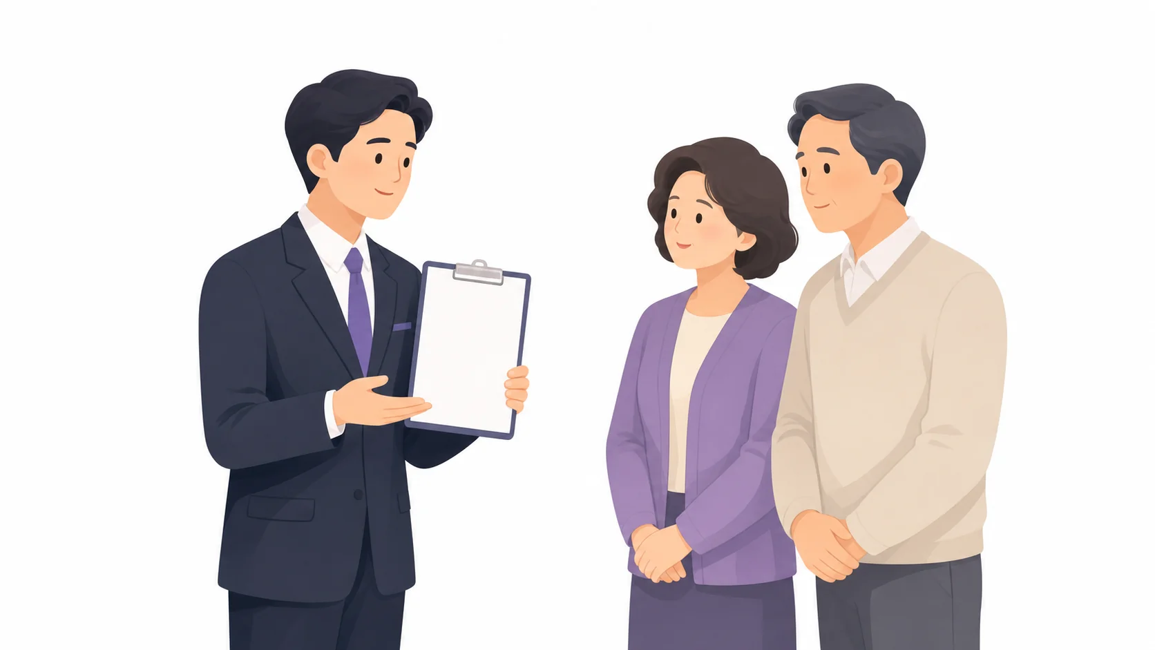 이송 전 확인 사항을 안내하는 장례지도사와 유가족